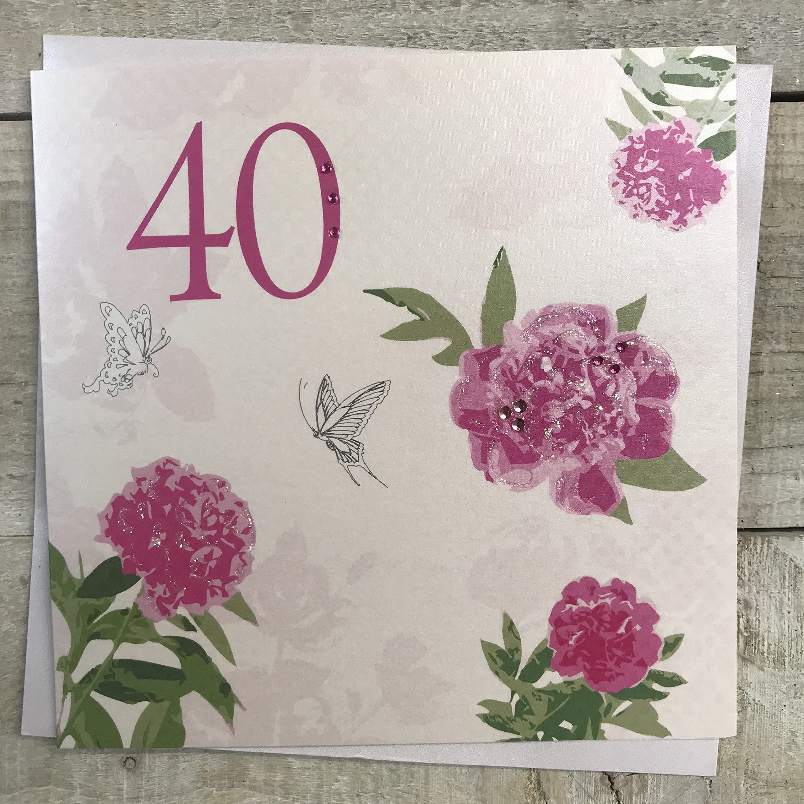 White Cotton Cards 40 Pink Roses, Handmade Greetings Card (Code PDR40)