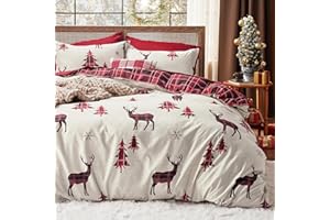 Bedsure Christmas Duvet Cover Queen - Christmas Bedding Set, Reversible Buffalo Check Printed Plaid Duvet Cover, 3 Pieces Bedding Set with 2 Pillow Shams (Queen, Reindeer)