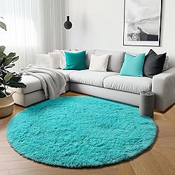 ONASAR Blue Round Area Rug 4ft, Soft Bedroom Circle