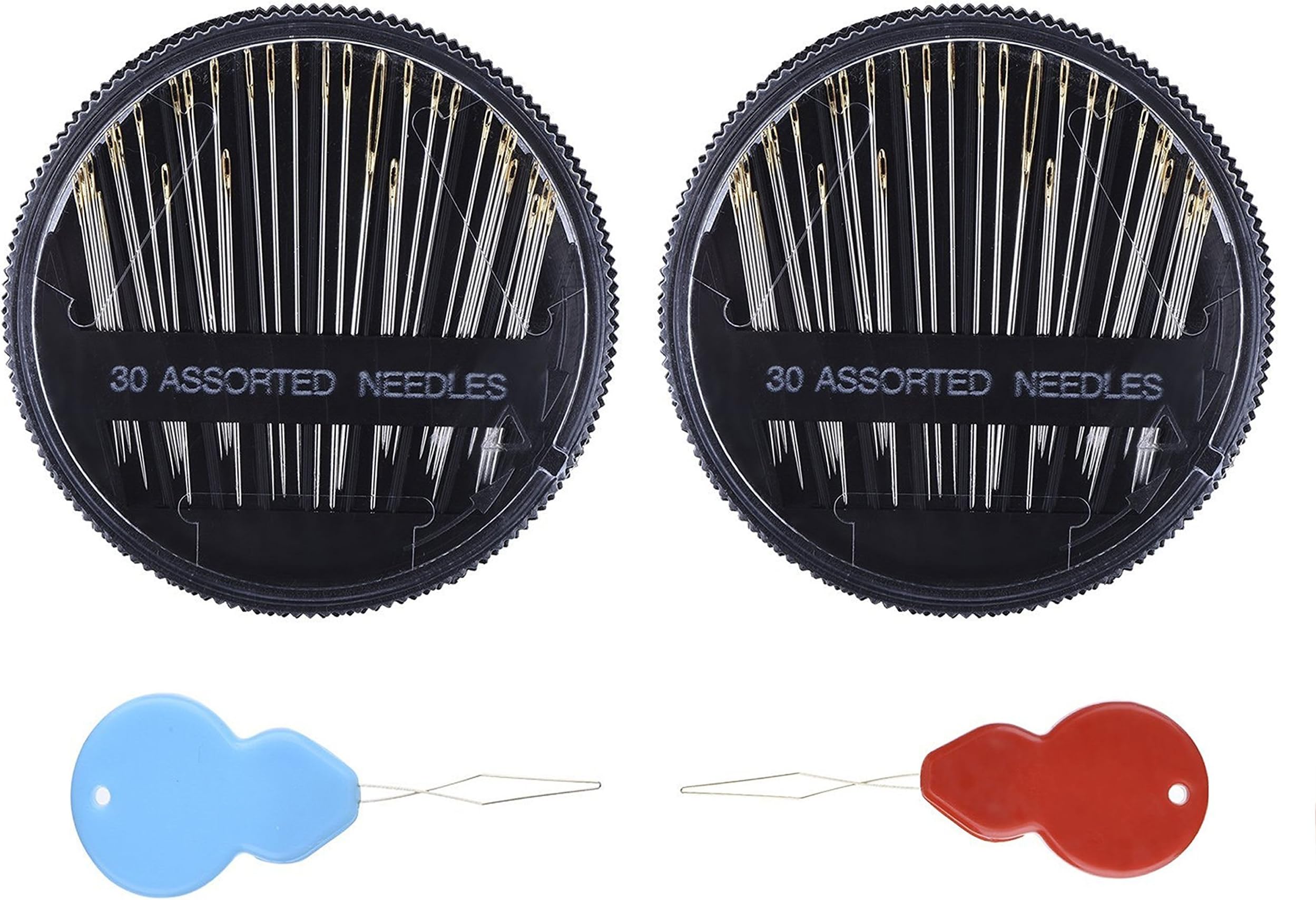 Assorted Hand Sewing Needles – 30 Count each – (2 Pcs Pack) and Bonus Two Needle Threader. Stainless Steel Needles for hemming, embroidery, alteration, mending, crafts, quilting, Stitching etc