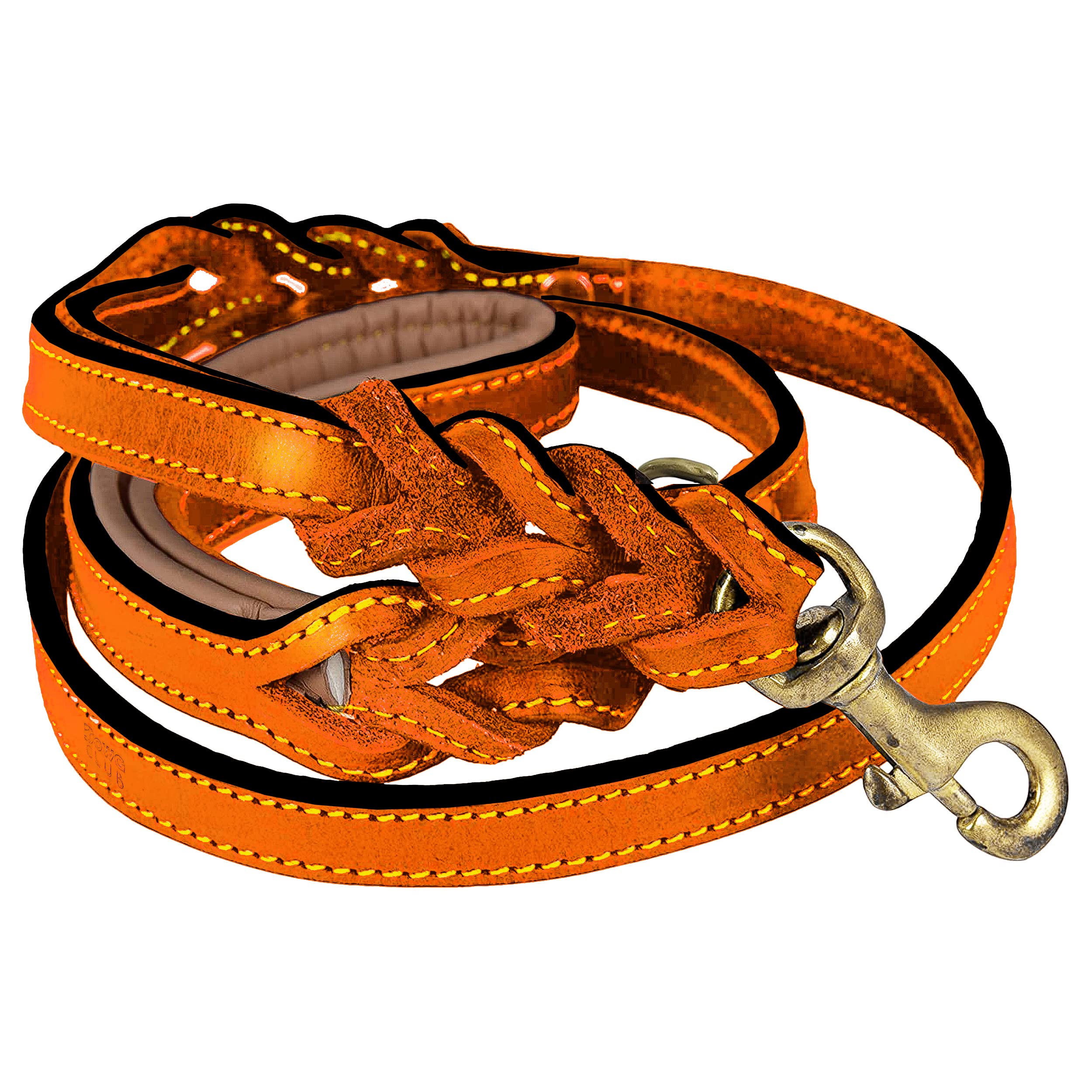DowgClub | 6' Genuine Leather Dog Leash | Heavy Duty, Handmade, Braided, Strong | Medium, Large, X-L Dogs | Dual Handle Design D Ring | Padded & Traffic | Black, Brown, Cherry, Tan (6 feet, Tan))