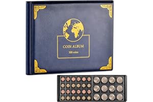 Aptbyte Coin Collection Supplies Holder Book for Collectors, 300 Pockets Coin Collection Organizer Storage Box Case Album for 20/25/ 27/30/ 38mm Coins- Blue