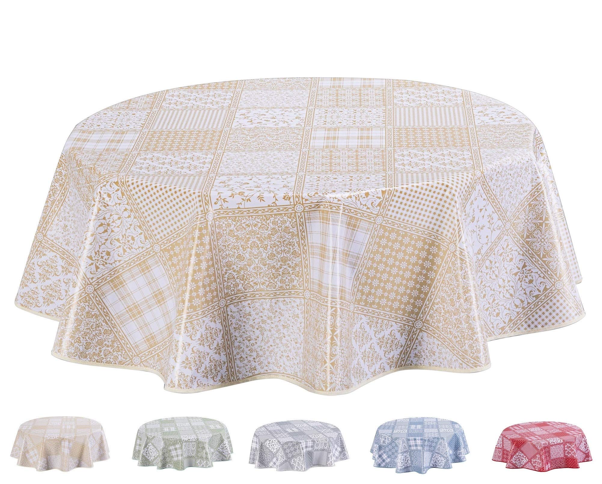 Home Direct Round Oilcloth PVC Wipe Clean Tablecloth Table Cover 155cm 61" Beige