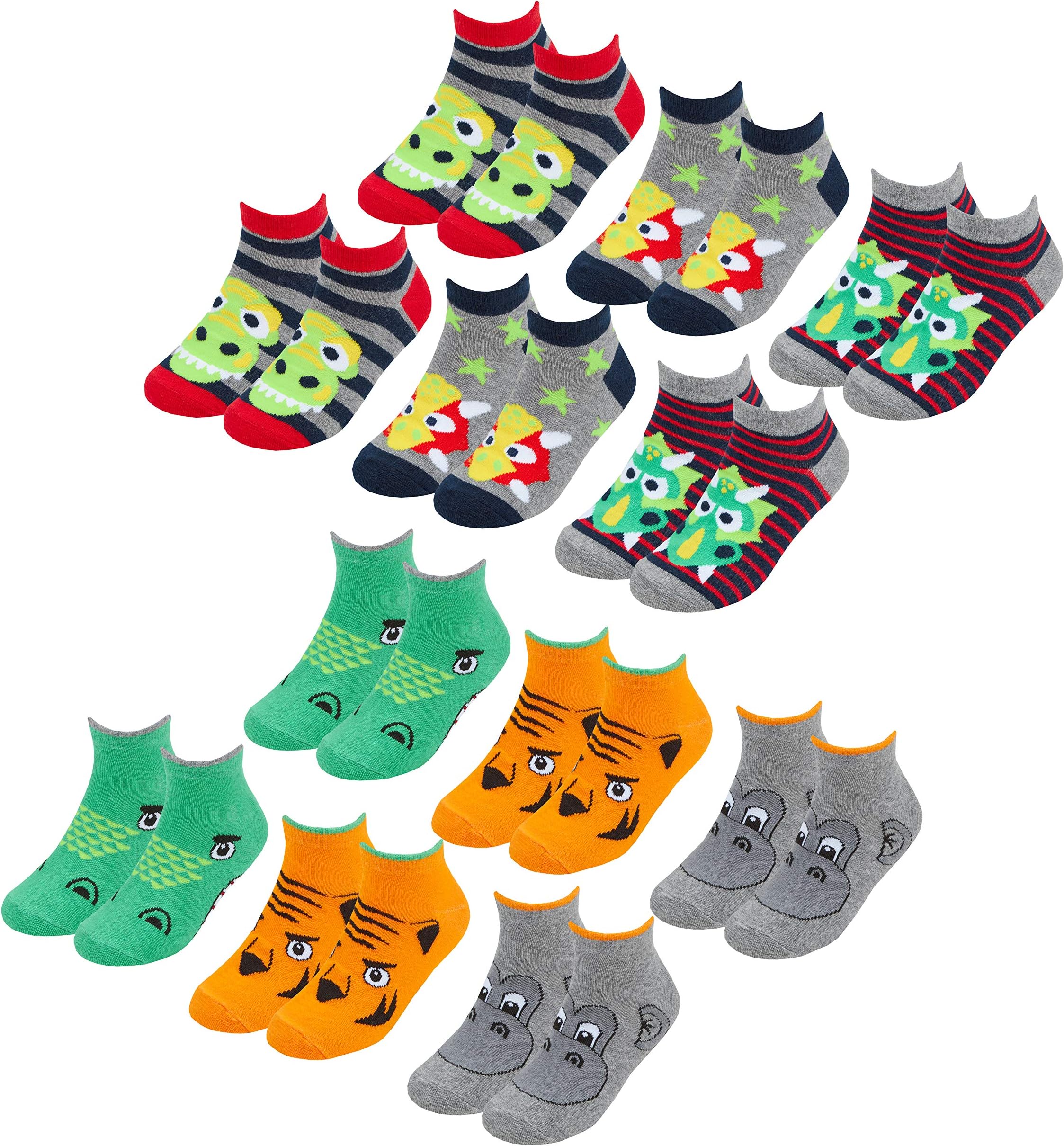 Boys Cotton Rich Ankle Socks (6 & 12 Pairs Multipack) Animal Trainer Liner