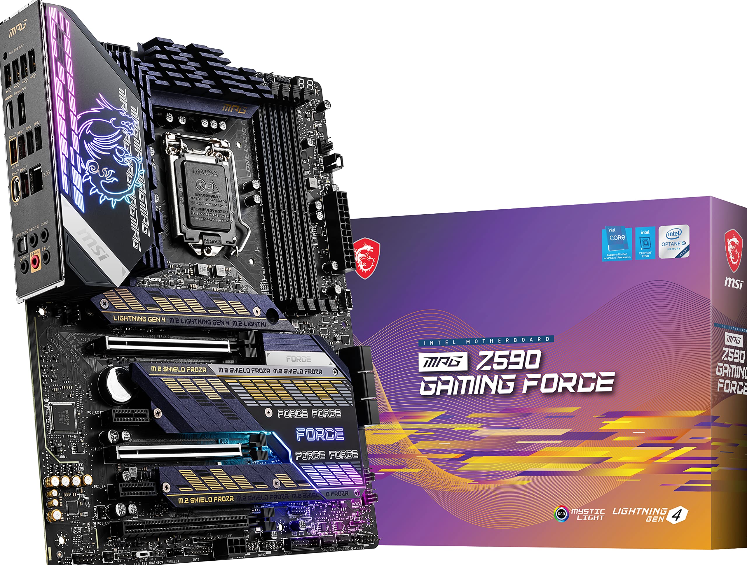 MSI MPG Z590 GAMING FORCE Motherboard ATX - Supports Intel Core 11th Gen Processors, LGA 1200 - Mystic Light, 16 Duet Rail 75A VRM, DDR4 Boost (5333MHz/OC), 2 x PCIe 4.0 x16, 3 x M.2 Gen4/3 x 4 โ image 1