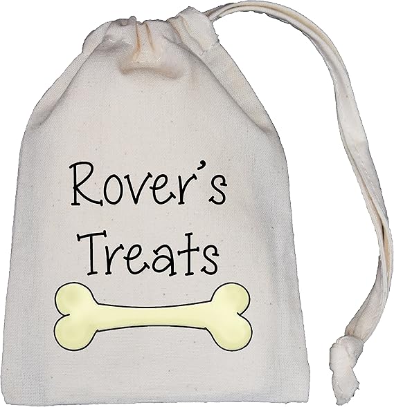 Personalised Dog Treats Bag TINY Natural Cotton Drawstring Cotton Bag Bone design