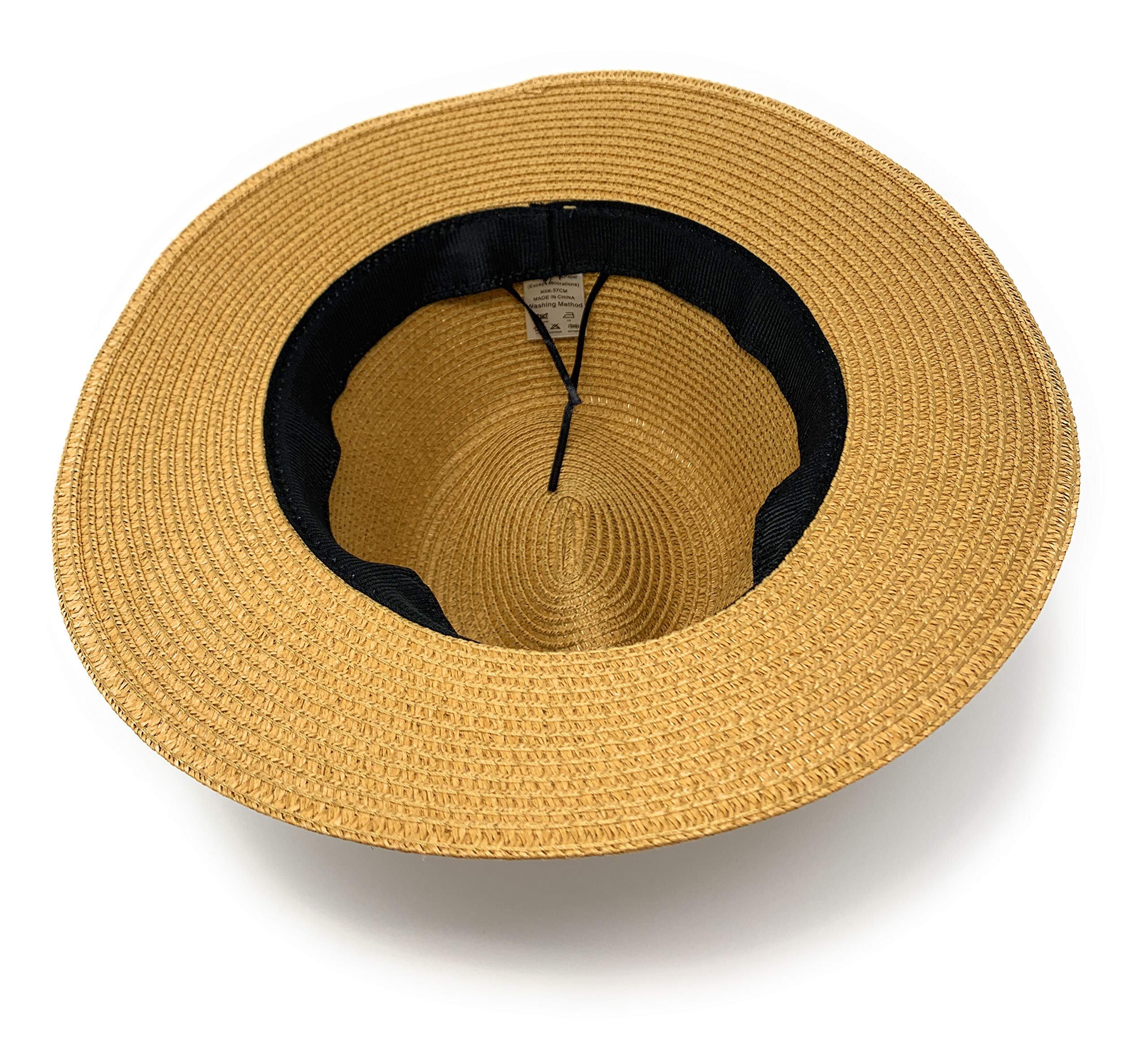 Women Wide Brim Straw Panama Roll up Hat Fedora Beach Sun Hat UPF50+ (Brown)