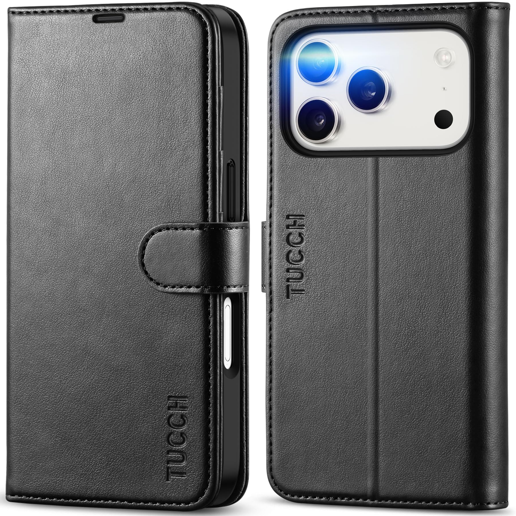 Photo 1 of TUCCH Wallet Case for iPhone 17 Pro (6.3") 2025, RFID Blocking 4 Card Holders | Kickstand | Shockproof TPU Shell | PU Leather | Magnetic Closure | Protective Flip Folio Cover | Black