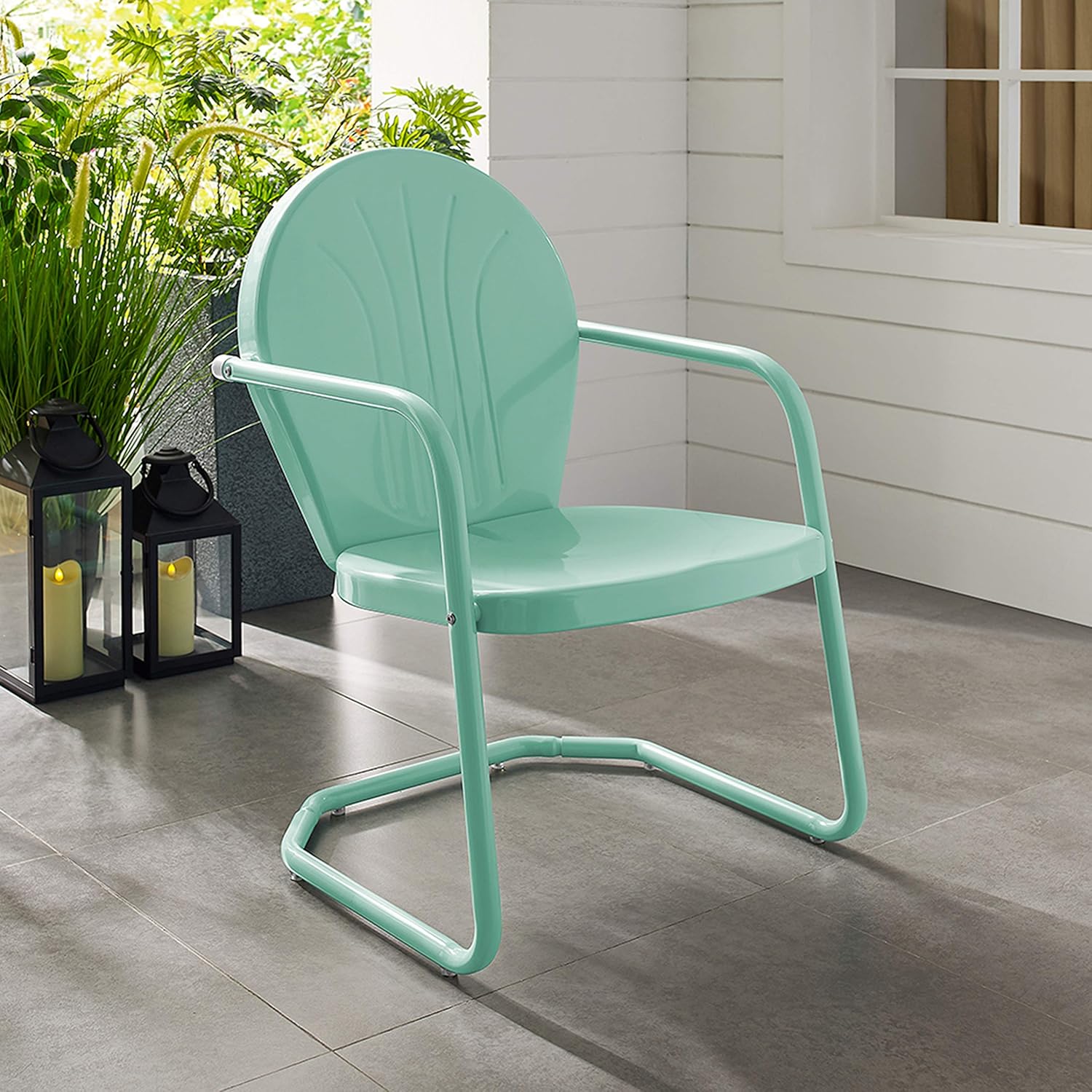 Crosley Furniture CO1001A-AQ Griffith Retro Metal Outdoor Chair, Aqua : Garden & Outdoor