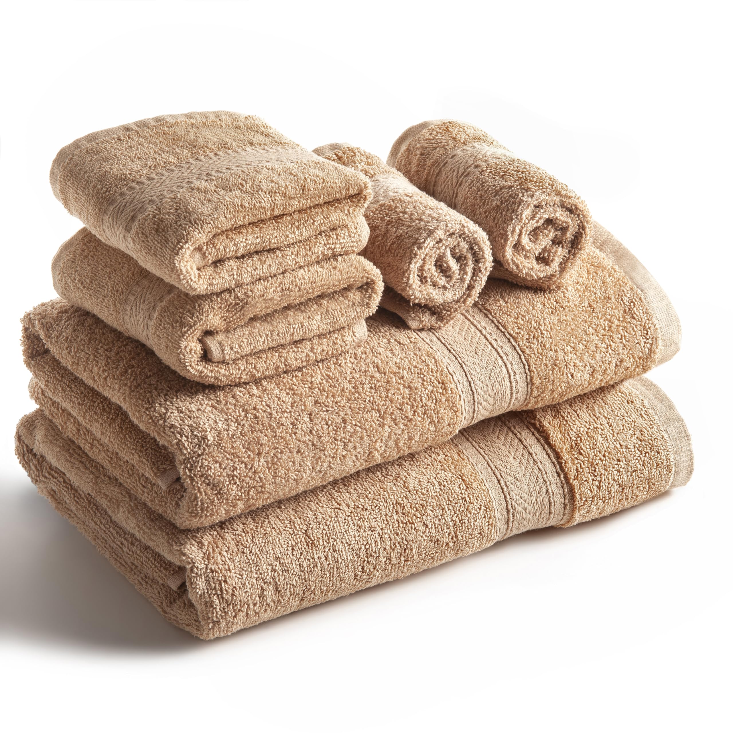 SweetNeedle 6 Piece Towel Set - 2 Bath Towels, 2 Hand Towels and 2 Washcloths Cotton Daily Use Hotel Spa Quality Soft Highly Absorbent Quick Dry Light Weight (Linen) โ image 1