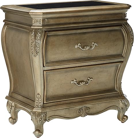 Acme Chantelle Granite Top Nightstand In Antique Silver Finish Furniture Amazon Co Uk Kitchen Home