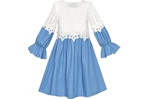 Sunny Fashion Girls Dress Long Sleeve Lace Blue A-line School Uniform