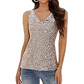 GUANYY Women's Sequin Tank Tops V Neck Sleeveless Sparkly Dressy Blouse Loose Fit Glitter Party Club Outfits
