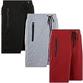 PURE CHAMP Mens 3 Pk French Terry Cotton Casual Gym Shorts for Men Athletic Workout Training Sweat Shorts with Zipper Pocket