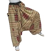 Wynnthaishop'100% Cotton Baggy Boho Aladin Yoga Harem Pants (L-XXL for Waist for 34" - 48, Light Brown)
