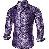 YourTies Mens Silk Paisley Dress Shirt Floral Button Down Shirt Jacquard Long Sleeve Regular Causal Wedding Party Prom Luxury
