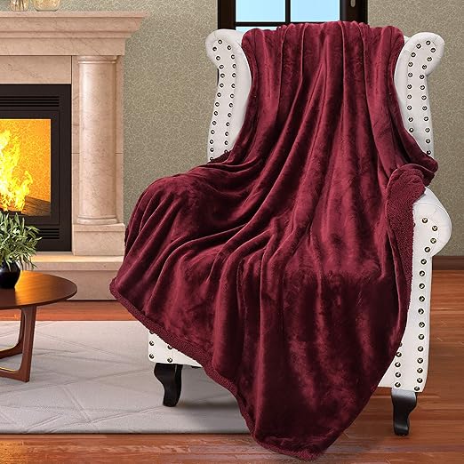 Amazon Com Catalonia Wine Colored Sherpa Throws Blanket Super