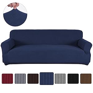 Obstal Stretch Spandex Sofa Cover, 3 Seat Couch Covers for Living Room, Anti-Slip Sofa Slipcover with Elastic Bottom, Navy Blue Sofa Couch Coverings Furniture Protector for Dogs, Cats, Pets, and Kids