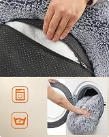 Feandrea Round Donut Dog Bed 70 cm Grey Ombre Plush Cushion Removable view 7