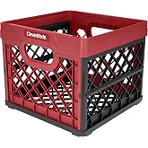 CleverMade Collapsible Milk Crates, 25L, Holds 50 lb, Brick Red | Milk Crates For Classroom, Trunk Storage, File Crate | Built-In Rails Hold Letter Folders | Stack Open or Folded