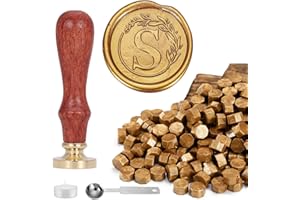 Yoption Letter Wax Seal Kit, Vintage Initial Alphabet S with Wreath Sealing Stamp and 120 Antique Gold Wax Seal Beads