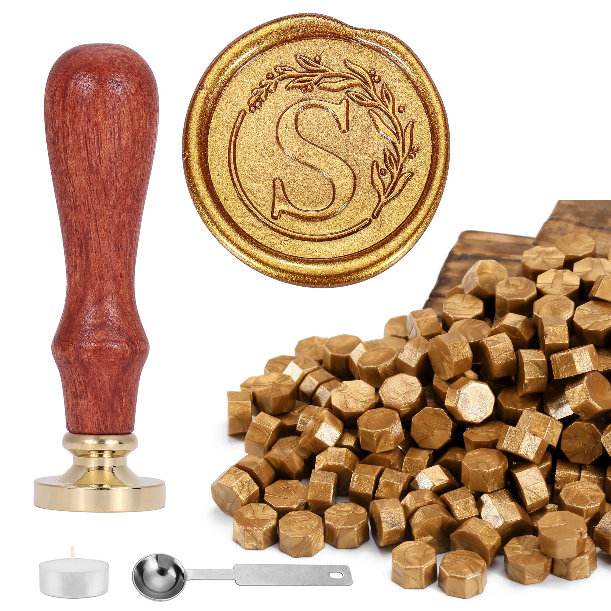 View 1 of **LETTER D**
Yoption Letter Wax Seal Kit, Vintage Initial Alphabet D with Wreath Sealing Stamp and 120 Antique Gold Wax Seal Beads