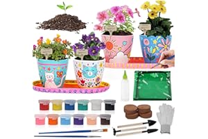 Jouetondream Paint & Plant Flower Gardening Kit with 4 Pots - Kids Gardening Set Ages 8-12, Spring Arts & Crafts Activities Kits, Educational Birthday/Easter Gifts for Boys & Girls Ages 5 6 7 9 10 11