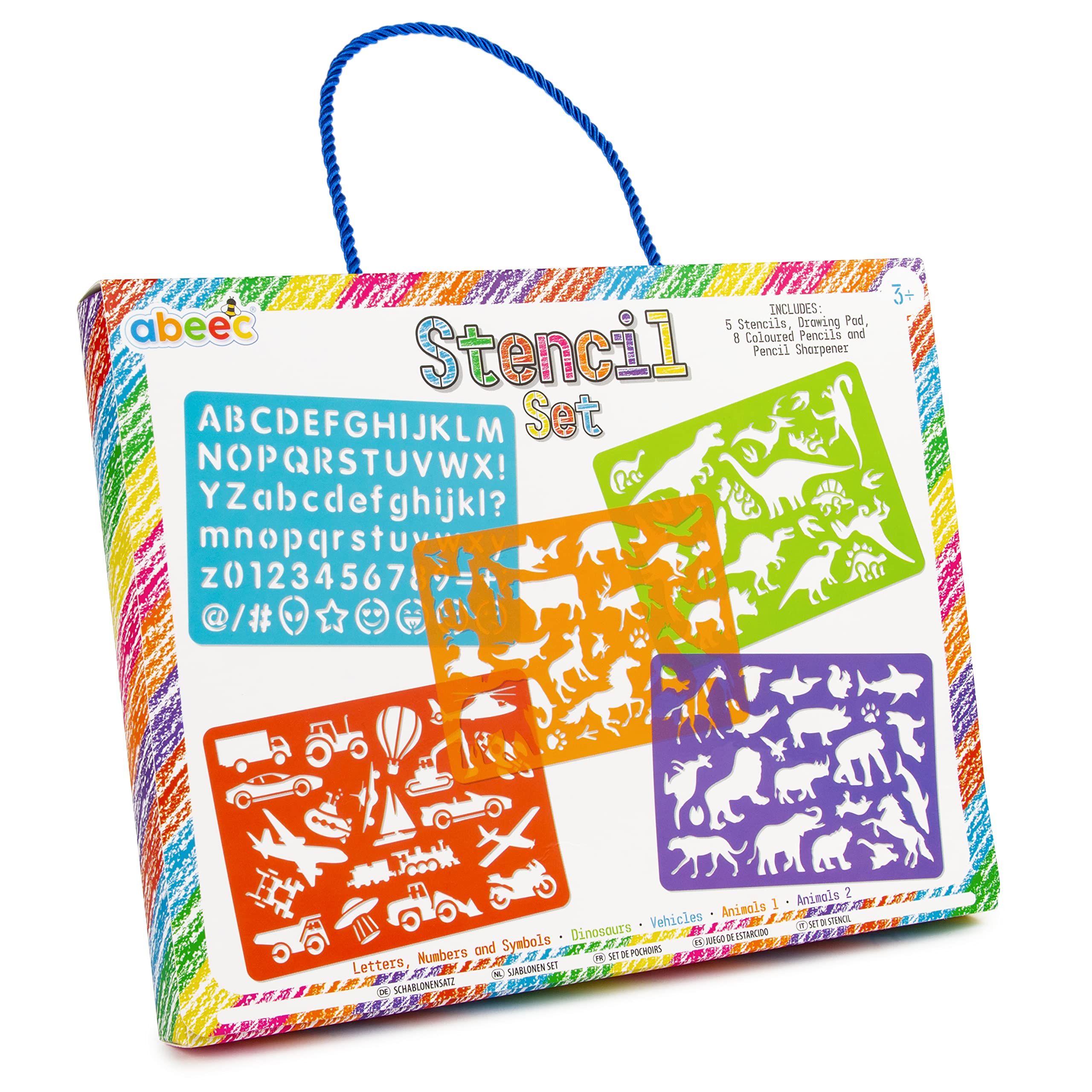 Abeec Reusable Stencil Set: Alphabet, Animals, Dinosaurs, and Vehicle Designs