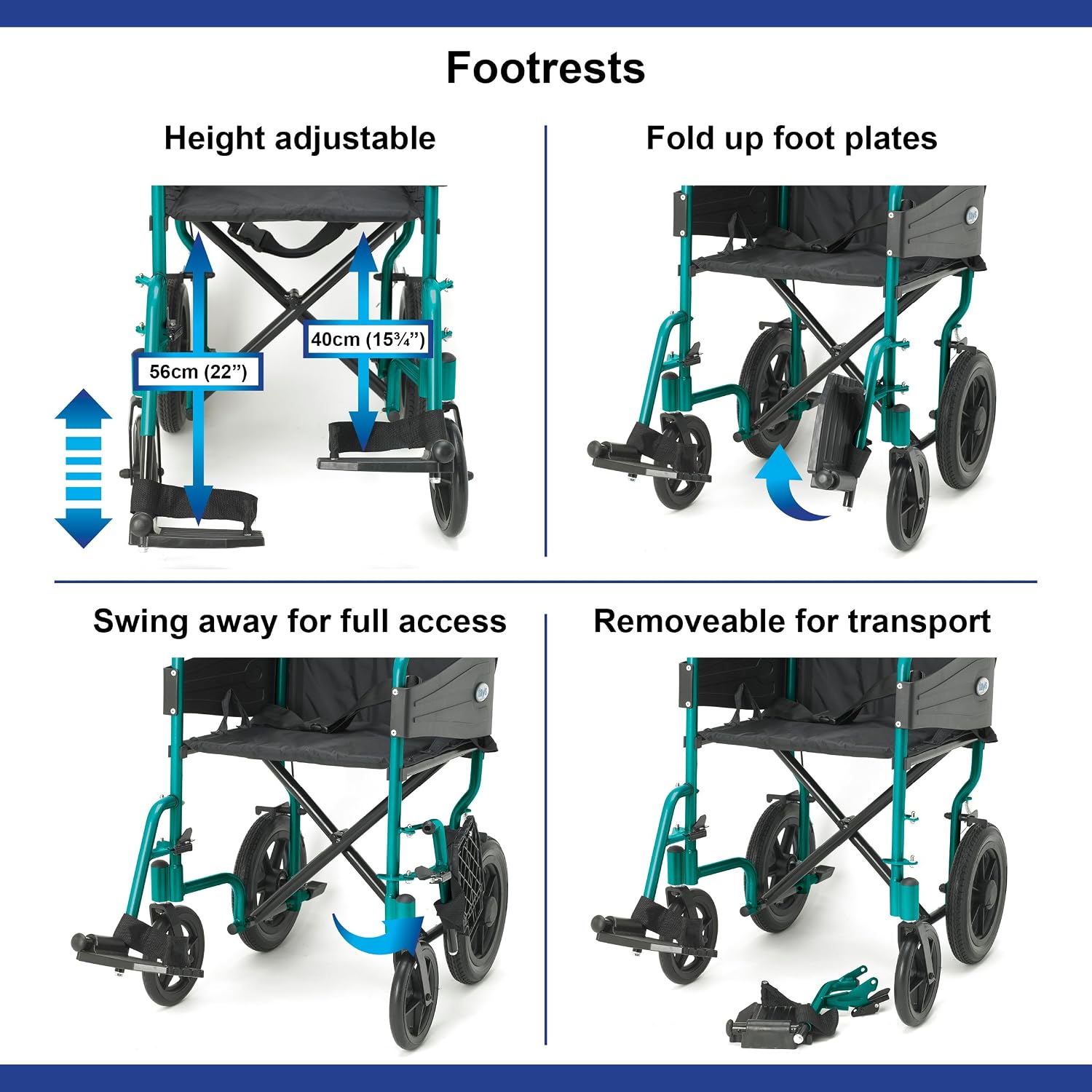 Days Lightweight Wheelchair for Adults Escape Folding Wheelchairs, Compact Wheel Chair with Adjustable Footrests - Image 5