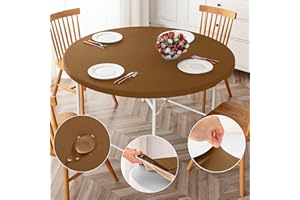 ManMengJi Brown Fitted Table Cover for Round Tables, 2 Pack Reversible Stretch Tablecloth, Waterproof Stain Resistant Table Cover for Outdoor/Indoor Use, Fits Round Tables up to 40" - 44" Diameter