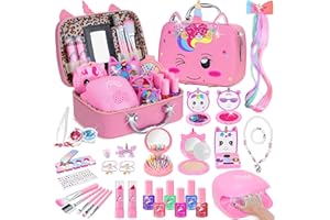 PERRYHOME Kids Makeup Kit for Girl, Unicorn Real Washable Cosmetic Set, Non-Toxic Makeup Toys, Kids Nails Set for Girls, Princess Toys & Birthday Gifts for Girls for 3 4 5 6 7 8+ Years Old (Pink)