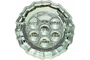 Majestic Giftware Silver Plated Passover Seder Plate - SPTF1208BL1 | 12" Lacquered Round Passover Plate with Six Compartments for Symbolic Seder Foods | Traditional Judaica Kaarah for Pesach