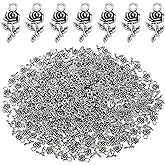 OIIKI 3D Rose Charm Pendants, Alloy Mini Flower Pendants, Silver Plated Retro Rose Charm for Jewelry Making