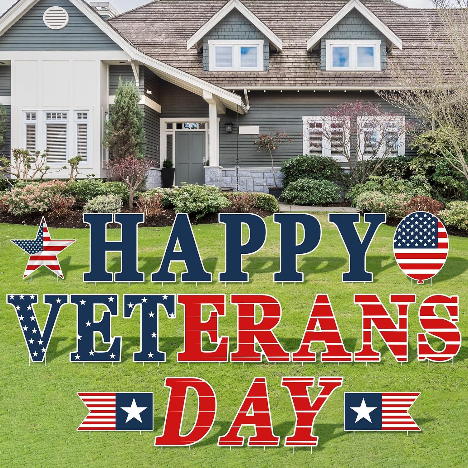 Yard Signs - ADXCO 20 Pack Happy Veterans Day Patriotic Yard Sign Thank You Veterans Party Yard Decor Lawn Sign with Stakes for Veterans Day Party Decorations