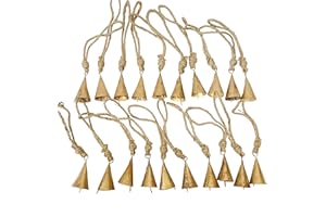 Vivanta 20 Pcs Rustic Gold Metal Cow Bells with Jute Rope 2"– Small Jingle Bells for Crafting, Cone Bells for Crafts, Christmas Bells Ornaments, Witch Bells, Vintage Boho Decor, Sleigh Bells Witches