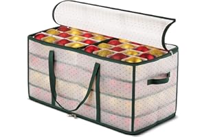 ZOBER Christmas Ornament Storage Box Plastic - Stores 128 3" Ornaments with Individual Trays - Ornament Organizer Storage Box, Durable Christmas Containers Holder - Green