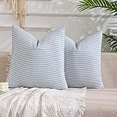 CARRIE HOME Light Blue Boho Striped Pillow Covers 18x18 Farmhouse Outdoor Pillow Covers Blue Room Decor for Couch Sofa Bedroom Set of 2