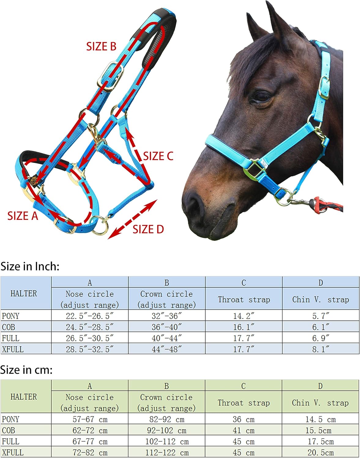 TEKE Horse Halter Adjustable with Cushioned Padding: Sports & Outdoors