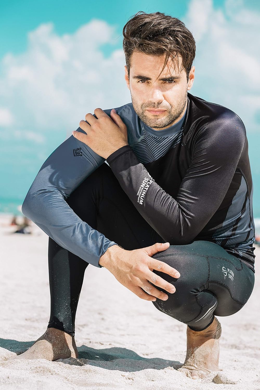 Mens Rash Guard Long Sleeve Surf Shirt Swimsuit - Quick Dry Sun Protection Clothing UPF 50+: Clothing