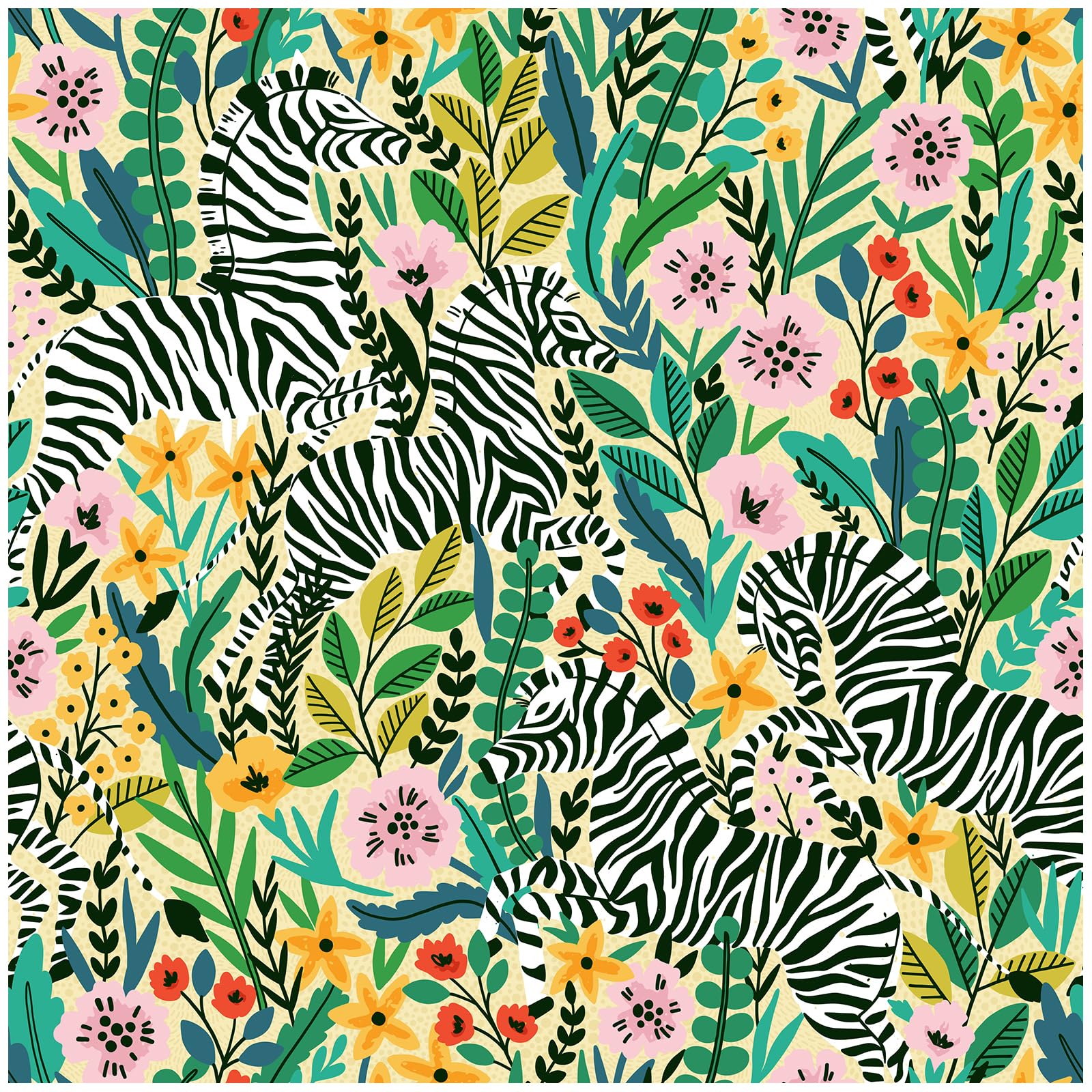 Photo 1 of HAOKHOME Zebras Wallpaper Peel and Stick Tropical Jungle Animals Wall Paper Vinyl Self Adhesive Dark Green/Black/Beige Wall Mural Contact Paper 17.3in x 9.8ft