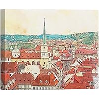 SIGNWIN Canvas Wall Art Prague Castle Hill Places Landmarks Watercolor Impressionism Global Scenic Urban Pastel for Living Room, Bedroom, Office - 12x18 inches