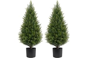 ECOLVANT Artificial Topiary Tree Two 2.7ft Artificial Bushes Potted Plants UV Resistant Artificial Cedar Tree for Outdoor Indoor Front Porch Garden