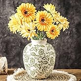 Ceramic Vintage Vase, Green Flower Decorative Vase Chinoiserie Decor Rustic Farmhouse Retro Floral Vases for Table Bookshelf Mantel Kitchen Living Room Office- 7.8inch Green