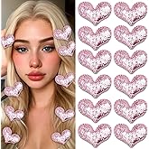 SAWINDA 12Pcs Red Heart Hair Clips Valentine's Day Sweet Sequins Heart Hair Barrettes for Women Girls Non Slip Glitter Hairpins Festival Hair Claw Clips Accessories (Pink)