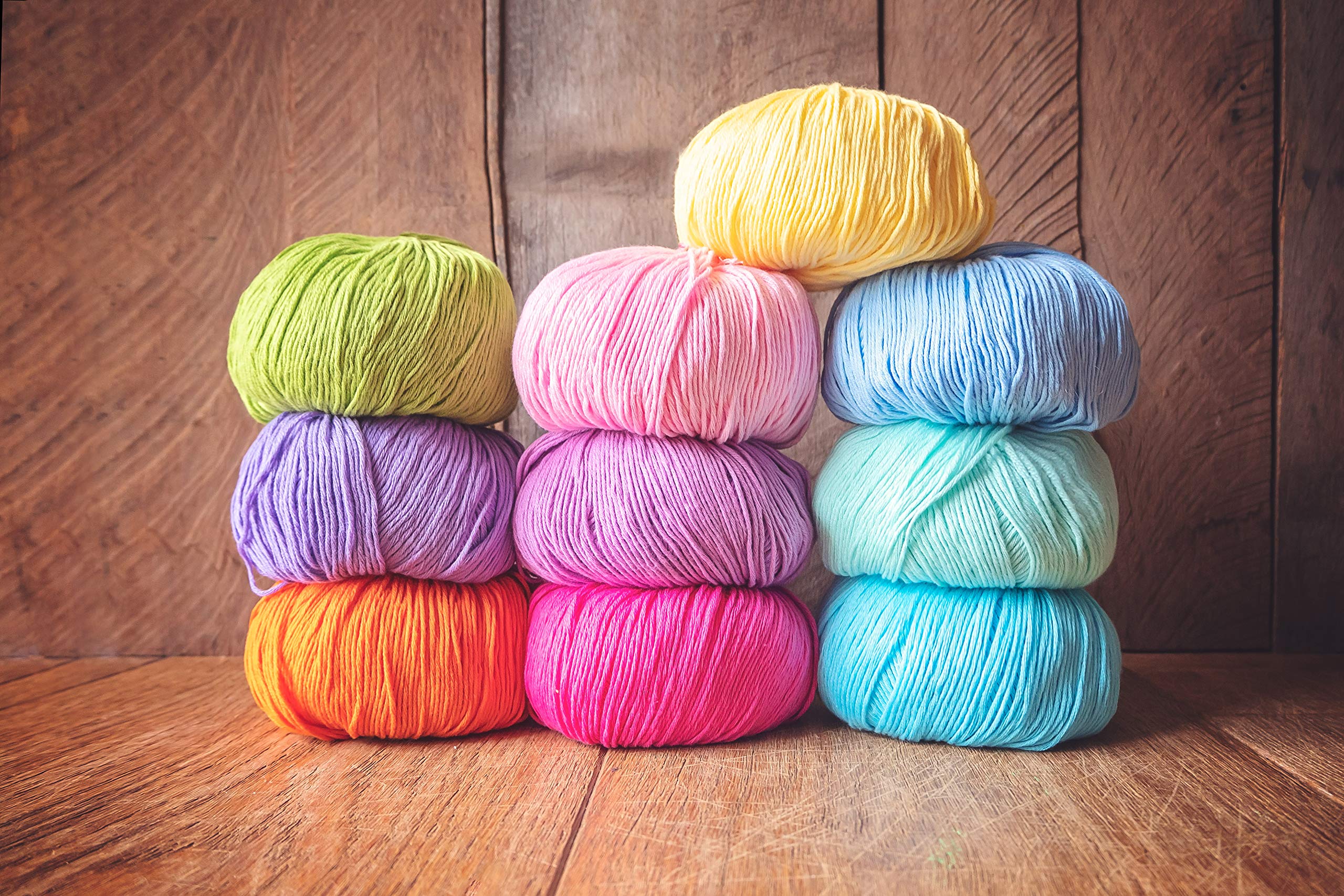 Studio Sam Pure Cotton Yarn Set for Knitting and Crochet. Pack of 10 Skeins, Total 1850 Yards. Great for Baby Blankets and Clothes. Boho Brights Collection.