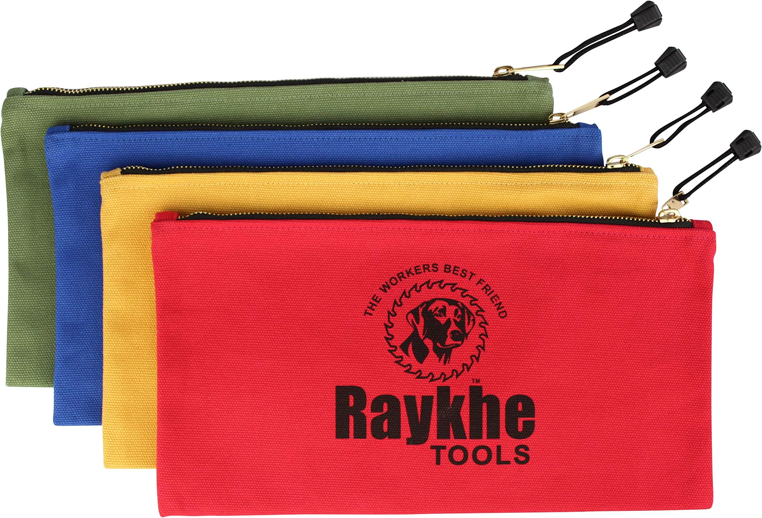 Canvas Zipper Tool Bags 12.5" x 7" - 4 Pack - 20oz Heavy Duty Canvas With Large Zipper - Canvas Tool Pouches - Professional Grade - The toughest canvas on the market for this size of bag!