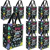 Hitkmi 24 Pcs Glow in the Dark Party Bags with Handle, Let’s Glow Gift Bags, Neon Non-Woven Birthday Favor Candy Treat Bags, Thank You for Making My Party Glow Goodie Bags
