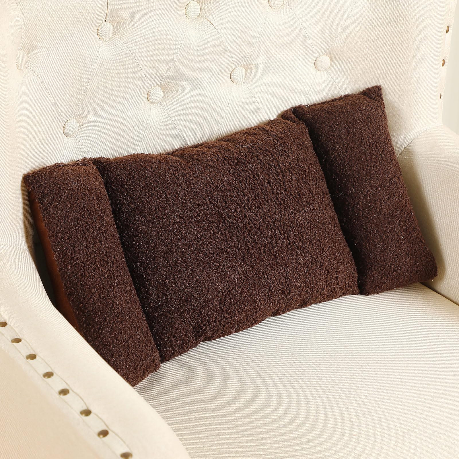 Photo 1 of Queekay Fleece Lumbar Support Pillow 3 Section Back Pillow Office Chair for Back Support Comfortable Lumbar Cushion for Car Seat Pain Relief Sofa Rest(Coffee)