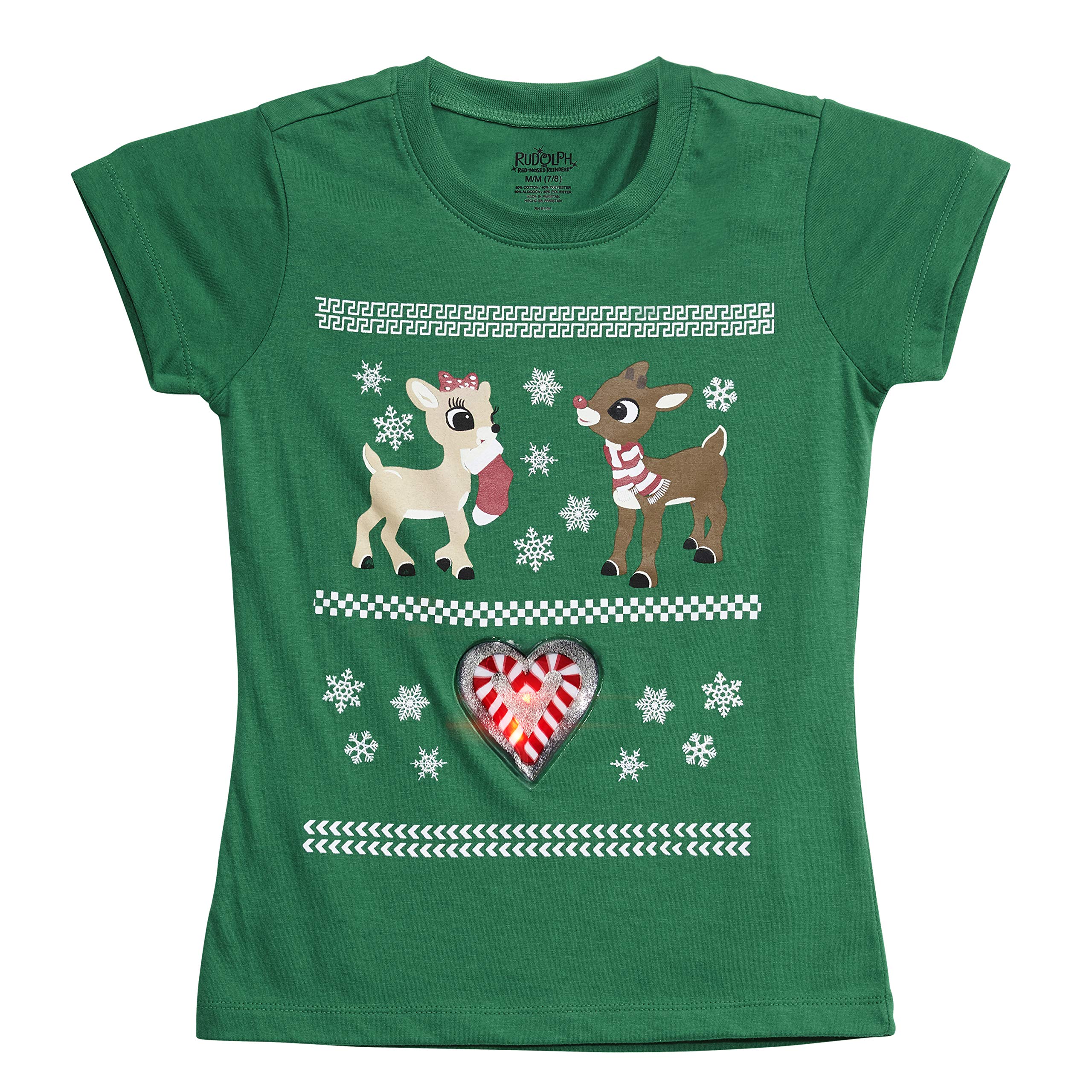 LiteWear Rudolph Girls Motion Activated Light Up Christmas Holiday Tee Shirt - Image 3