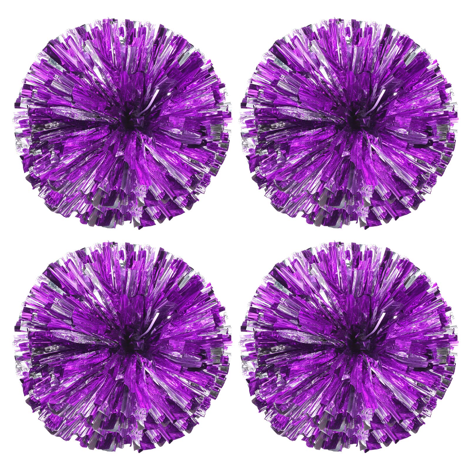 PATIKIL Cheerleading Pom Poms, 4 Pack PET Cheer Pom with Finger Holes for Sport Game Team Spirit Fun Dance Stage Events, Purple Silver